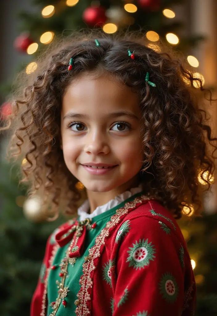 30 Curly Hair Christmas Hairstyles to Celebrate in Style - 17. Curly Hair with Mini Christmas Lights