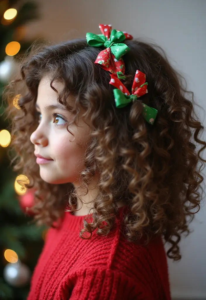30 Curly Hair Christmas Hairstyles to Celebrate in Style - 21. Curly Hair with DIY Ornaments