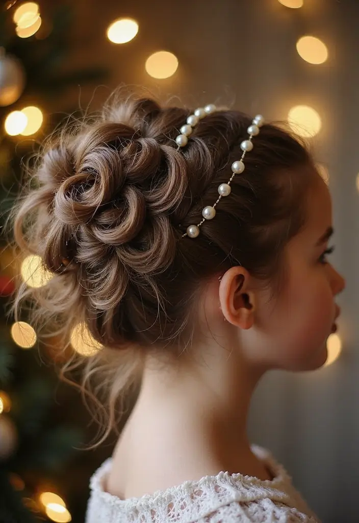 30 Curly Hair Christmas Hairstyles to Celebrate in Style - 23. Curly Updo with Pearls