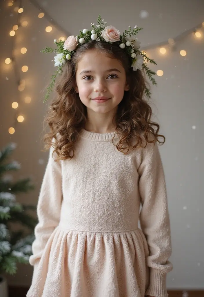 30 Curly Hair Christmas Hairstyles to Celebrate in Style - 24. Curly Hair with Winter Florals