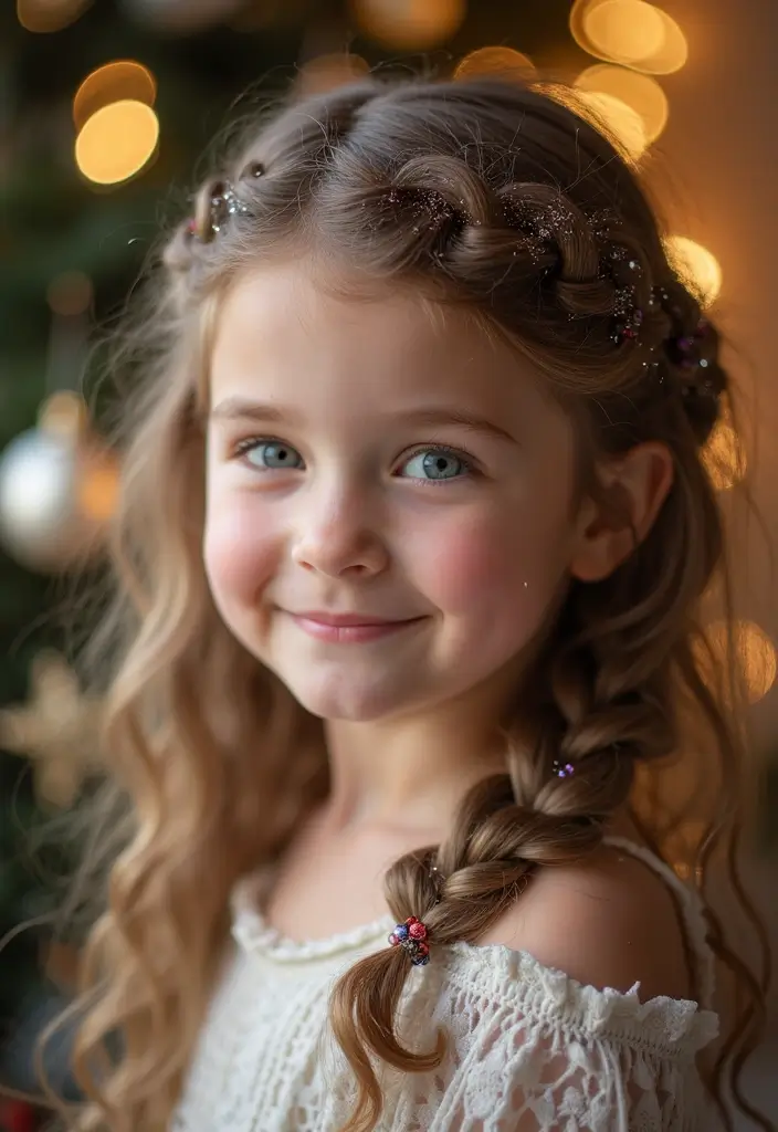 30 Curly Hair Christmas Hairstyles to Celebrate in Style - 5. Glittery Side Braid