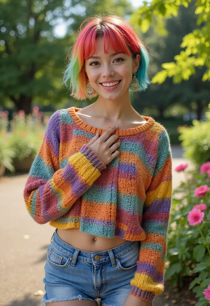 30 French Bob Haircut Styles That Are Chic - 17. Funky Rainbow Bob