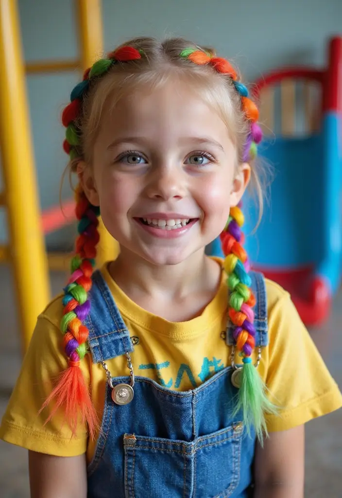 30 Fun Hairstyles for Kids That They’ll Love - 1. Rainbow Braid