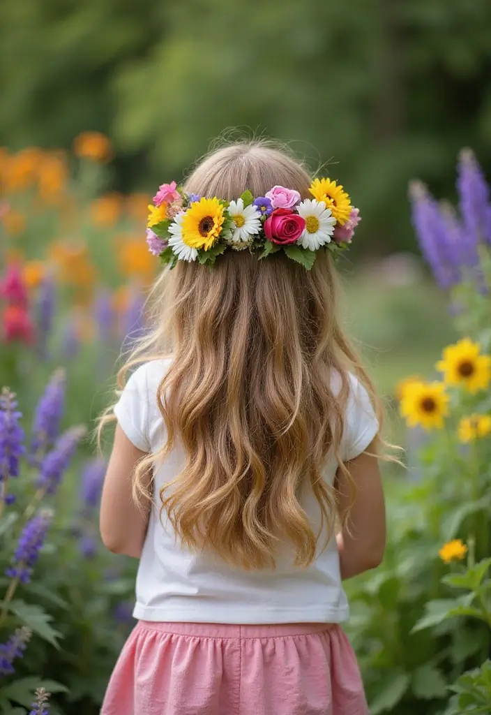 30 Fun Hairstyles for Kids That They’ll Love - 22. Floral Wreath Hairstyle