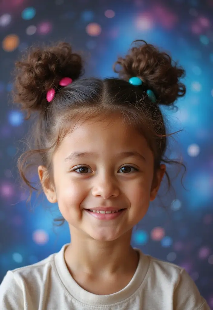 30 Fun Hairstyles for Kids That They’ll Love - 5. Space Buns