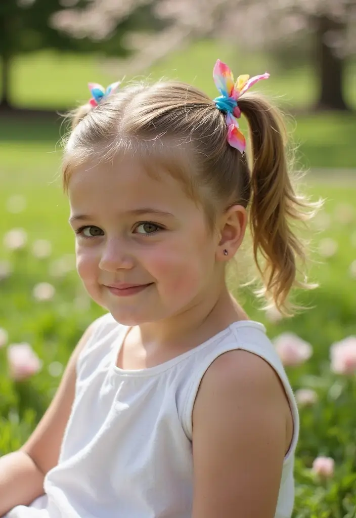 30 Fun Hairstyles for Kids That They’ll Love - 7. Side Ponytail with Ribbon