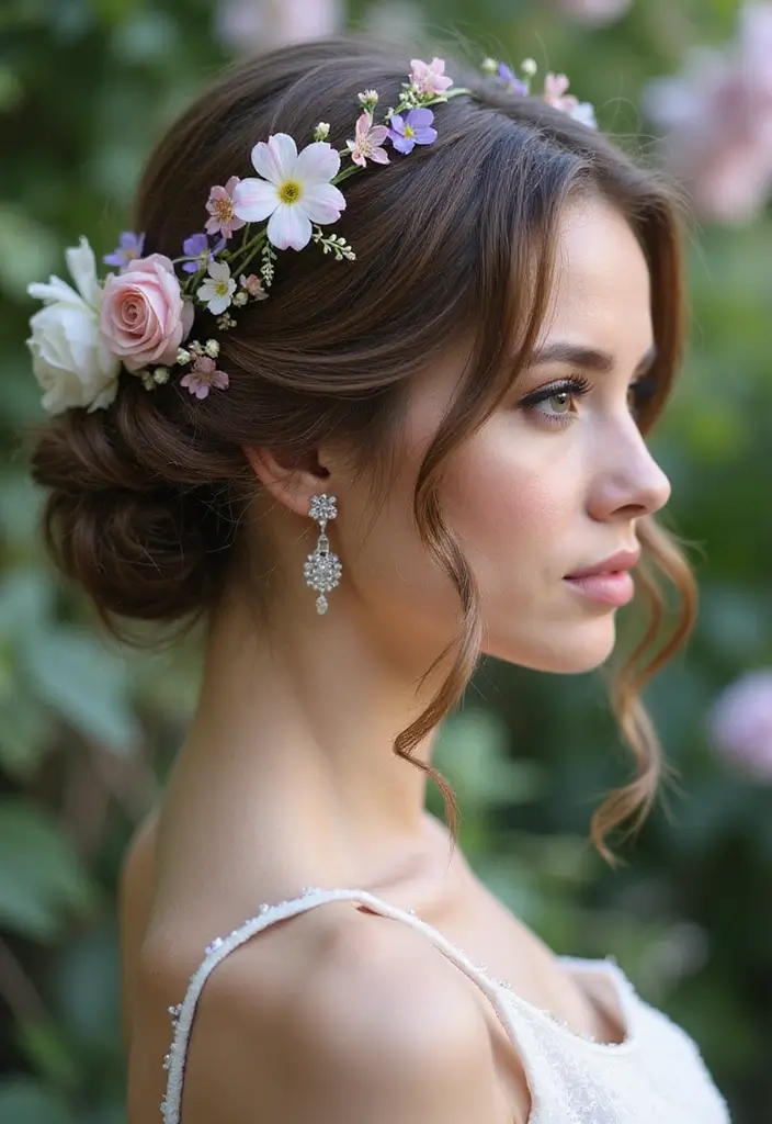 30 Hair Styles for Prom That Will Impress - 14. Floral Accented Updo