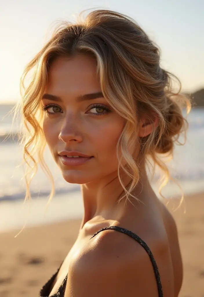 30 Hair Styles for Prom That Will Impress - 16. Beachy Waves Updo