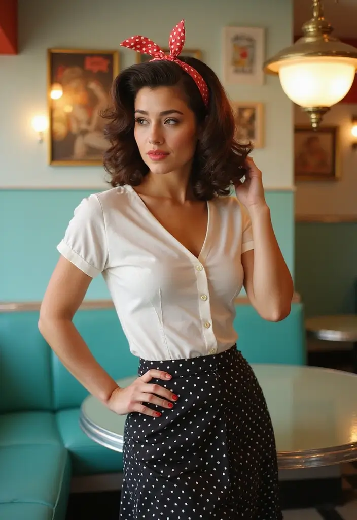 30 Hair Styles with Headbands That Add Flair - 11. Retro Pin-Up with a Polka Dot Headband