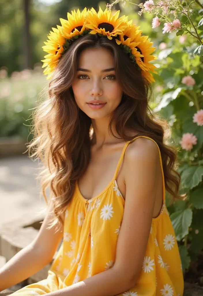 30 Hair Styles with Headbands That Add Flair - 12. Loose Beachy Curls with a Sunflower Headband
