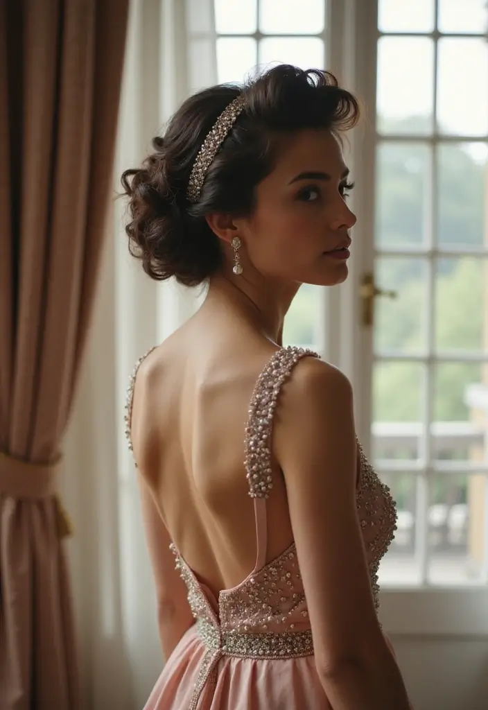 30 Hair Styles with Headbands That Add Flair - 16. Curly Updo with a Beaded Headband
