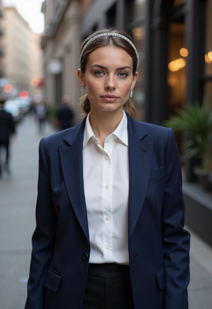 30 Hair Styles with Headbands That Add Flair - 19. Sophisticated Low Bun with a Glittering Headband