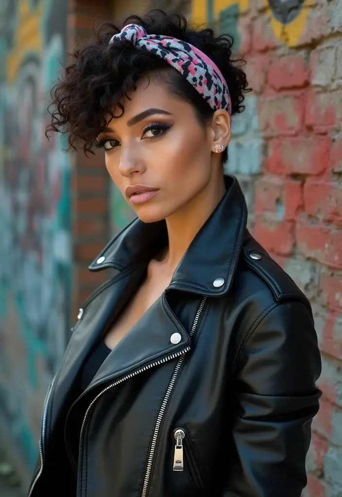 30 Hair Styles with Headbands That Add Flair - 20. Curly Pixie with an Edgy Headband