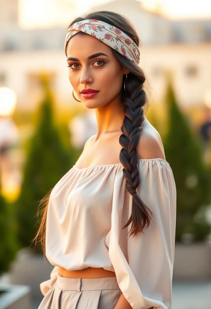 30 Hair Styles with Headbands That Add Flair - 21. Chic Side Braid with a Fabric Headband