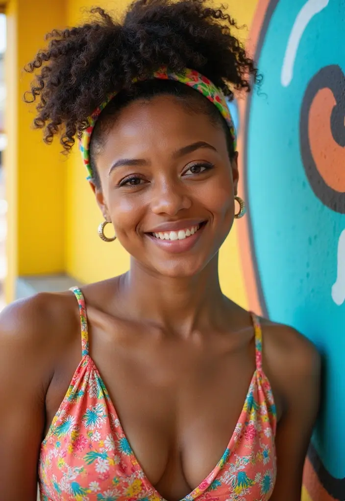 30 Hair Styles with Headbands That Add Flair - 8. Fun and Funky Ponytail with a Bright Headband