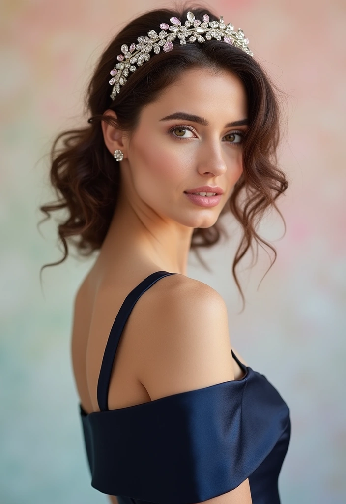 30 Hair Styles with Headbands That Add Flair - 9. Elegant Side Sweep with a Bejeweled Headband