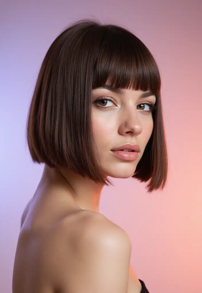 30 Haircut with Bangs That Suit Everyone - 1. Blunt Bangs for Oval Faces