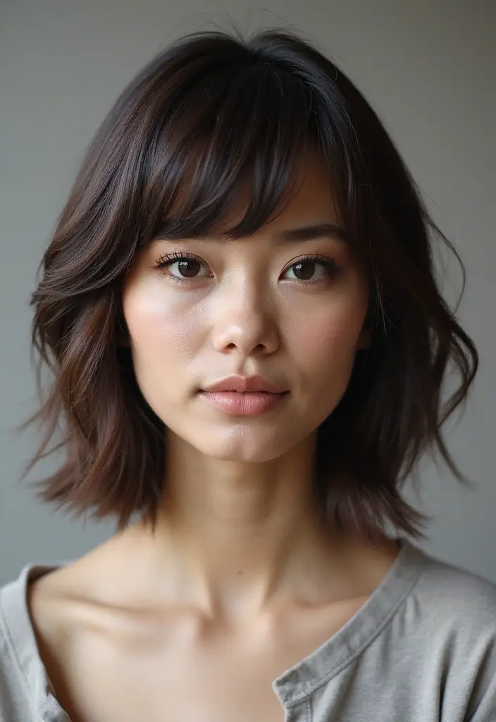 30 Haircut with Bangs That Suit Everyone - 10. Angled Bangs for Asymmetrical Looks