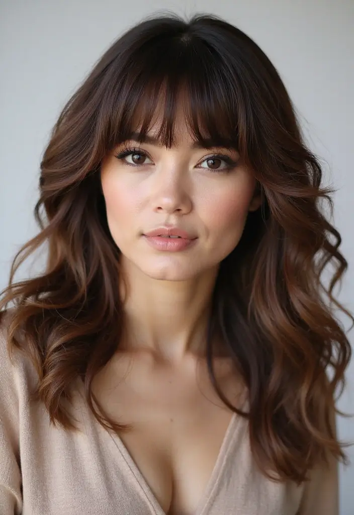 30 Haircut with Bangs That Suit Everyone - 11. Thick Bangs for a Bold Statement