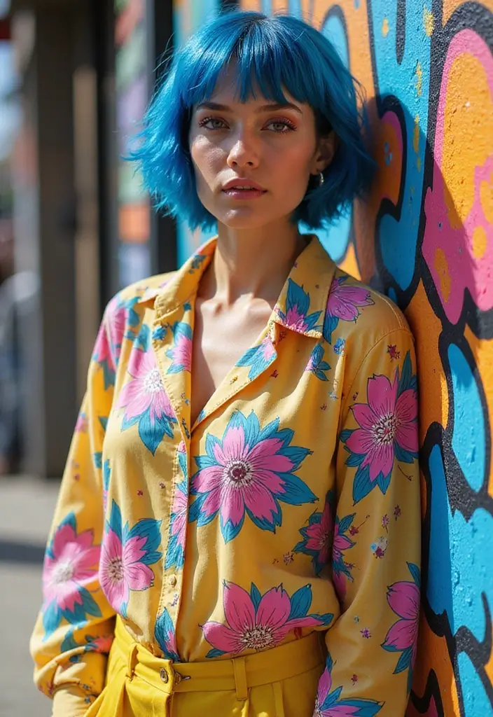 30 Haircut with Bangs That Suit Everyone - 20. Bold Colored Bangs for a Fun Pop