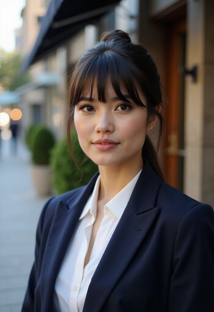 30 Haircut with Bangs That Suit Everyone - 24. Sleek Bangs for a Polished Finish