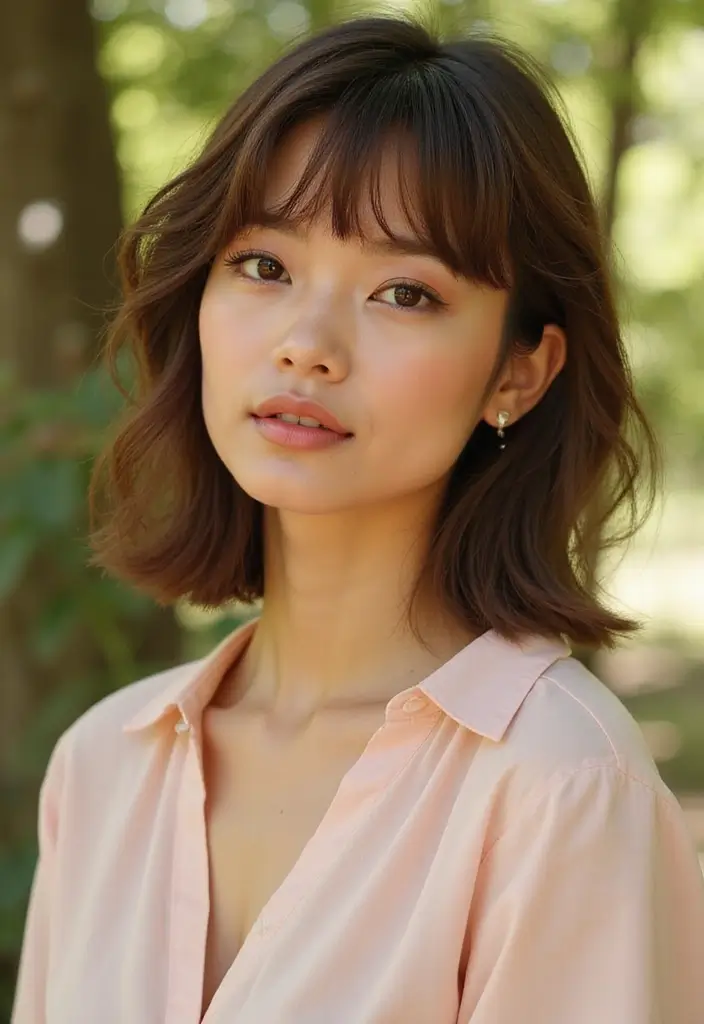 30 Haircut with Bangs That Suit Everyone - 3. Wispy Bangs for Round Faces