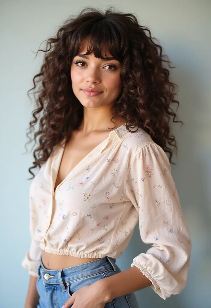 30 Haircuts with Layers for a Fresh New Look - 9. Curly Layers with Bangs