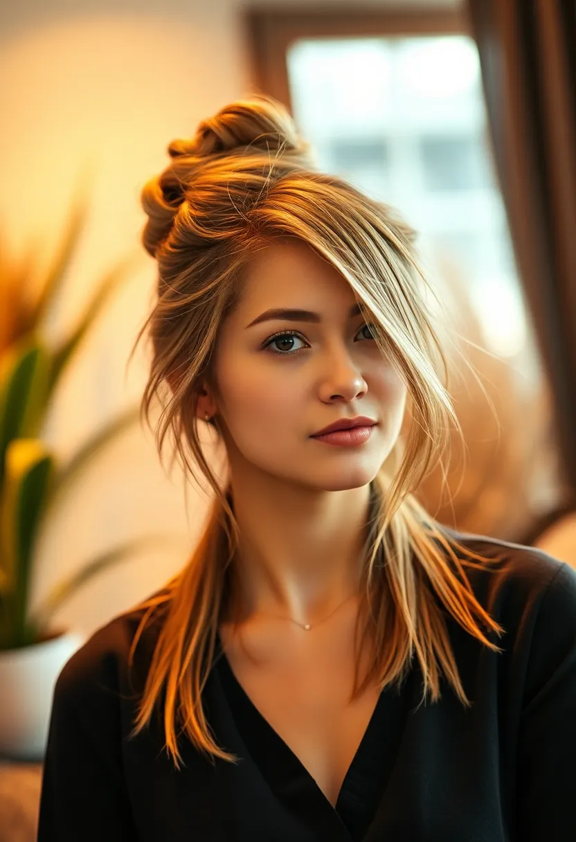 30 Hairstyles with Straight Hair That Are Trending Now - 20. Straight Hair with a Messy Bun