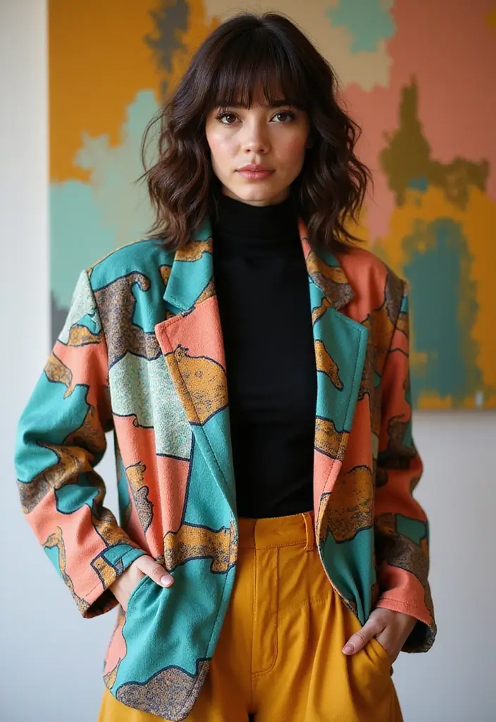 30 Layered Haircuts for Medium Length Hair with Bangs - 14. Wavy Layers with Micro Bangs