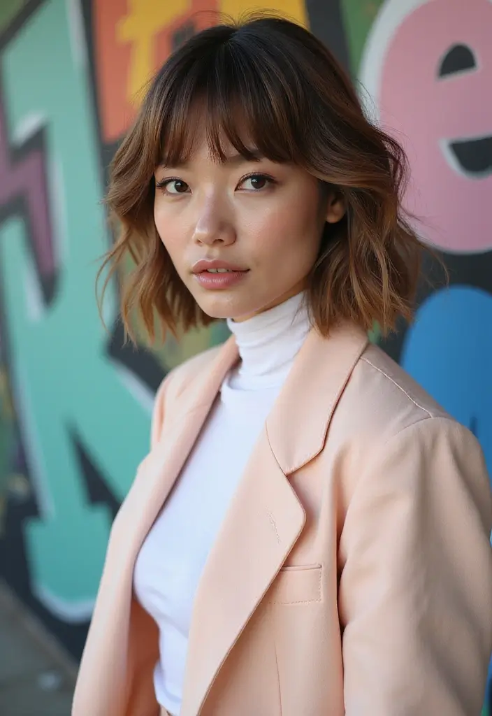 30 Layered Haircuts for Medium Length Hair with Bangs - 28. Layered Hair with Bold Fringe