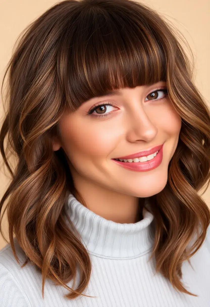 30 Lob Haircuts with Layers for a Modern Look - 8. Wavy Lob with Bangs