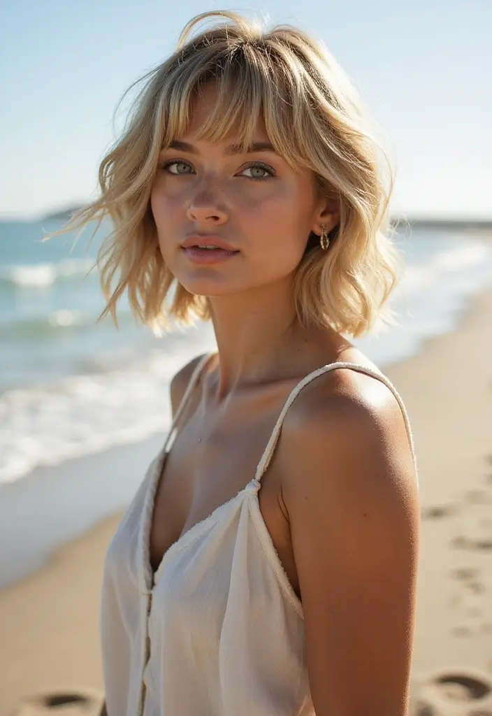 30 Trendy Hairstyles for Short Hair You’ll Love - 26. Beachy Textured Bob with Bangs