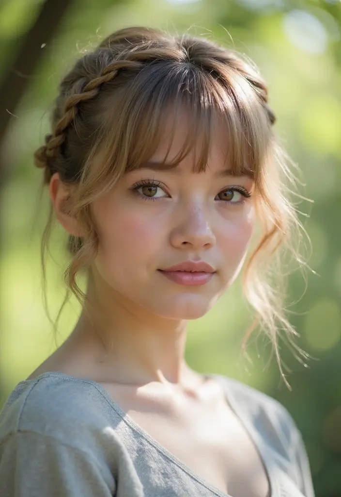 30 Trendy Hairstyles for Short Hair You’ll Love - 29. Cute Braided Bangs with Short Hair