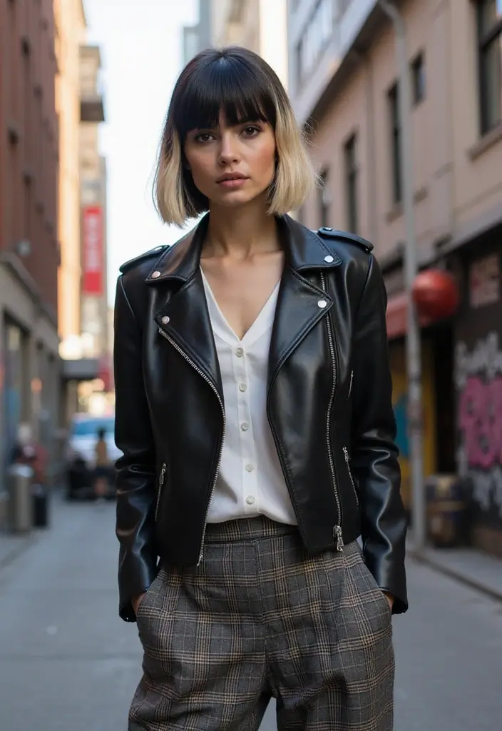 31 Blonde Bob with Bangs That Are Trendy - 18. Bold Black and Blonde Bob with Bangs