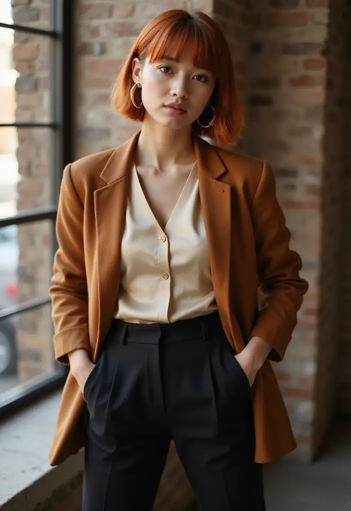 31 Blonde Bob with Bangs That Are Trendy - 24. Bold Copper Bob with Bangs