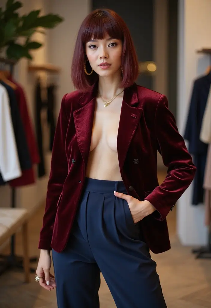 31 Blonde Bob with Bangs That Are Trendy - 30. Bold Burgundy Bob with Bangs