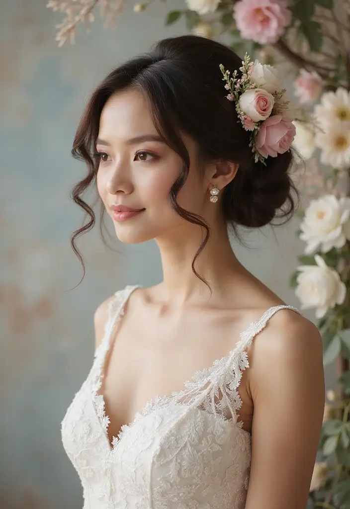 31 Haircut Ideas That Suit Every Face Shape - 20. Romantic Updo with Loose Curls for Heart-Shaped Faces