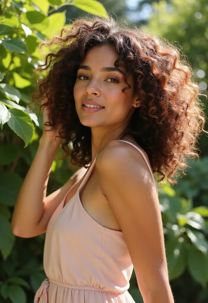 31 Haircut Thick Hair Styles to Manage Volume - 24. Curly Hair with Highlights