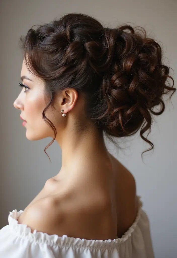 31 Haircut Thick Hair Styles to Manage Volume - 26. Curly Chignon