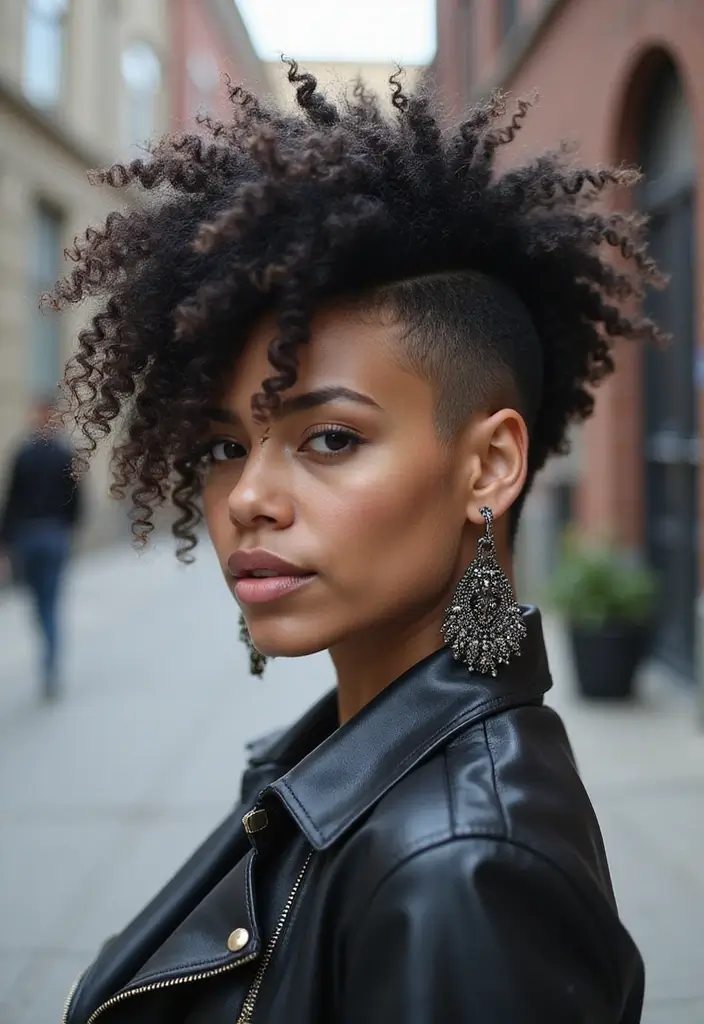 31 Haircut Thick Hair Styles to Manage Volume - 28. Curly Mohawk