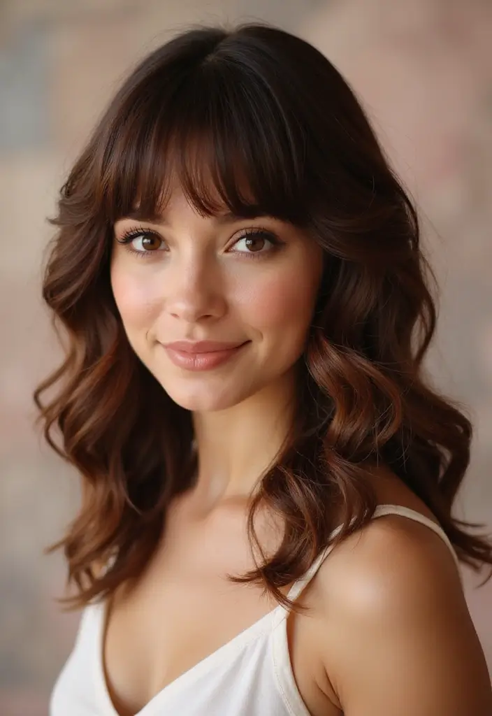 31 Haircut Thick Hair Styles to Manage Volume - 7. Curly Bangs with Layers