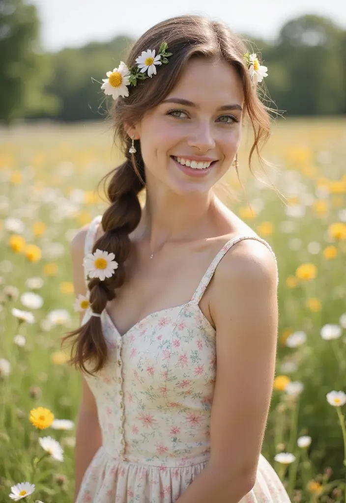 31 Hairstyles for Thin Hair Kids That Are Cute - 4. Side Braid with Flowers