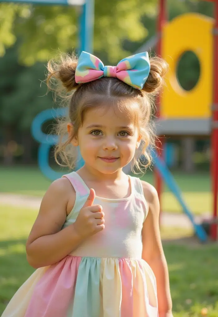 31 Hairstyles for Thin Hair Kids That Are Cute - 5. Messy Bun with a Bow
