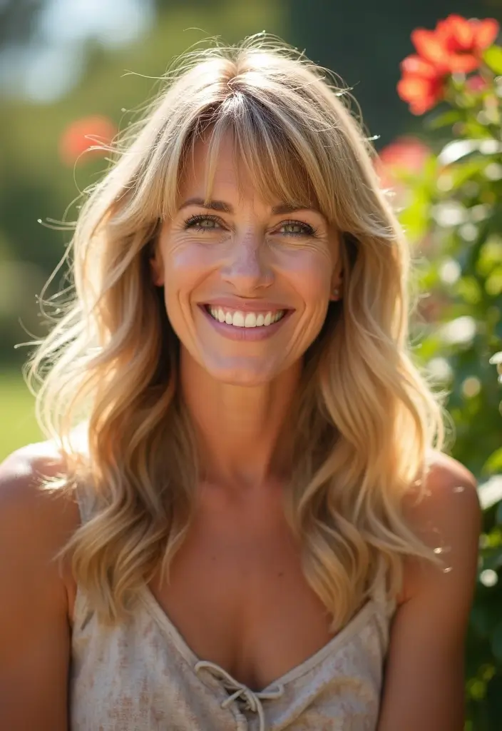 31 Medium Length Gray Hairstyles to Try Now - 5. Soft Waves with Bangs