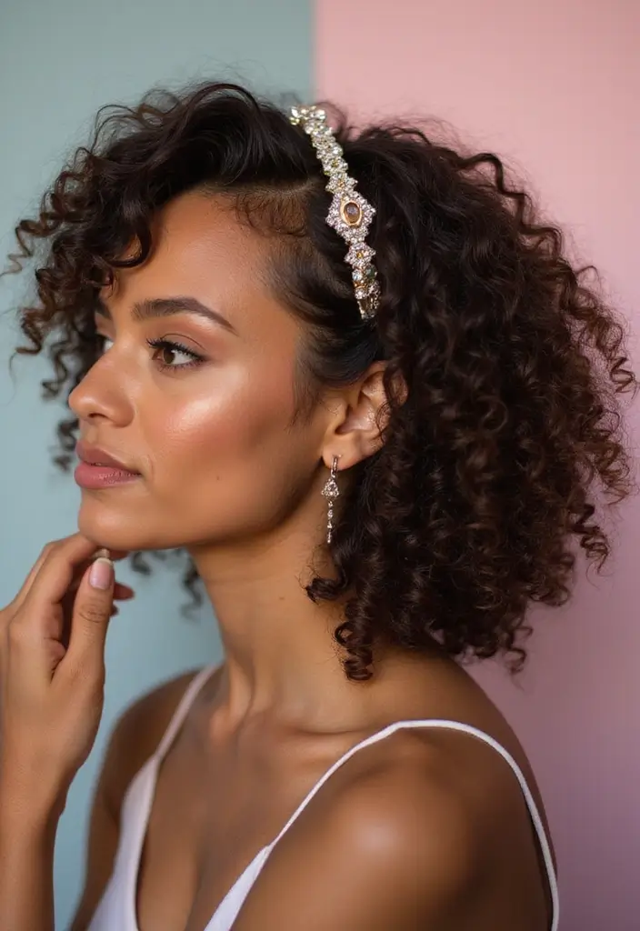 31 Mid Length Haircut Styles You’ll Want to Try - 22. Curly Hairstyles with Accessories