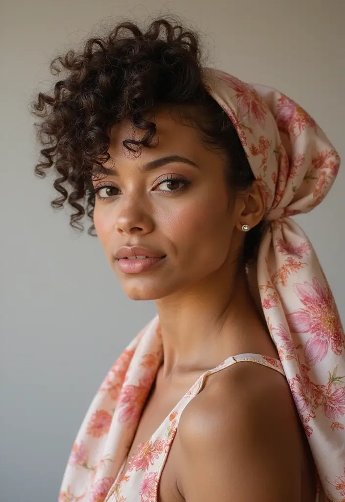 31 Mid Length Haircut Styles You’ll Want to Try - 23. Curls with a Silk Scarf