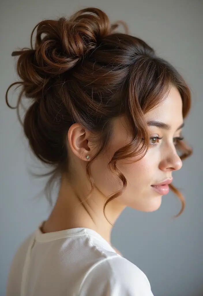 31 Mid Length Haircut Styles You’ll Want to Try - 30. Curly Swirled Updo