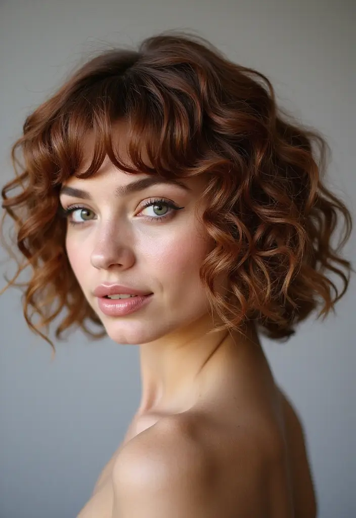 31 Mid Length Haircut Styles You’ll Want to Try - 4. Curly Bob with Bangs