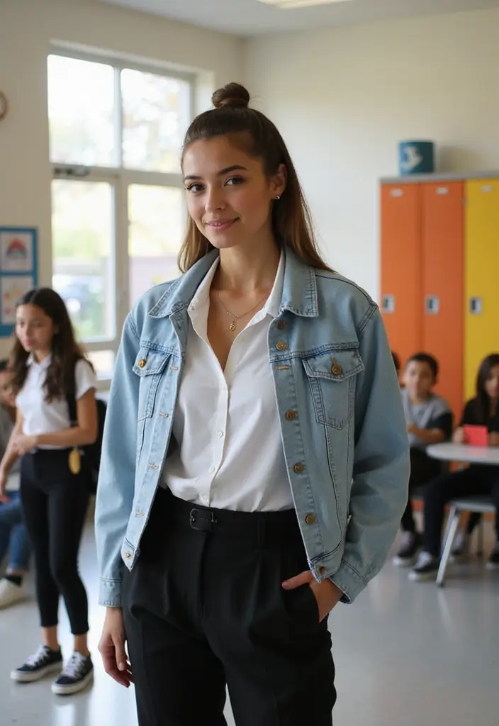 31 School-Friendly Hairstyles for Medium Length Hair - 11. Sleek Half-Up Top Knot