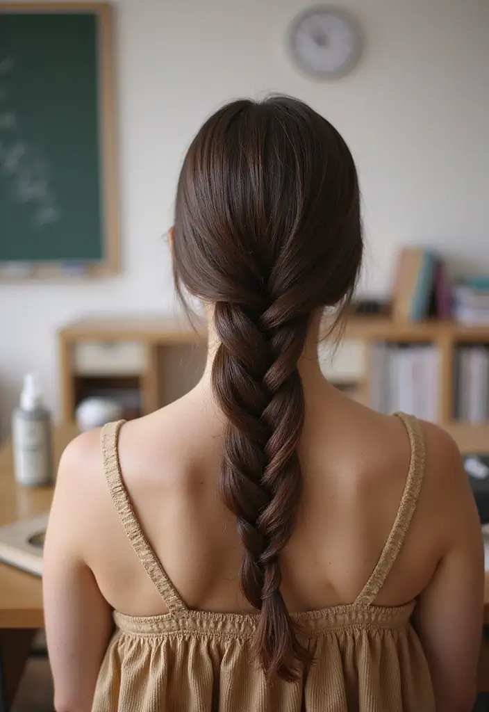 31 School-Friendly Hairstyles for Medium Length Hair - 19. Simple Sleek Braid